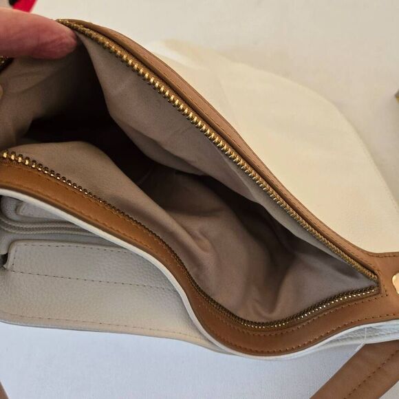 Sondra Roberts Squared Womens Vegan Leather Hobo Shoulder Bag White Tan OS - Picture 8 of 11